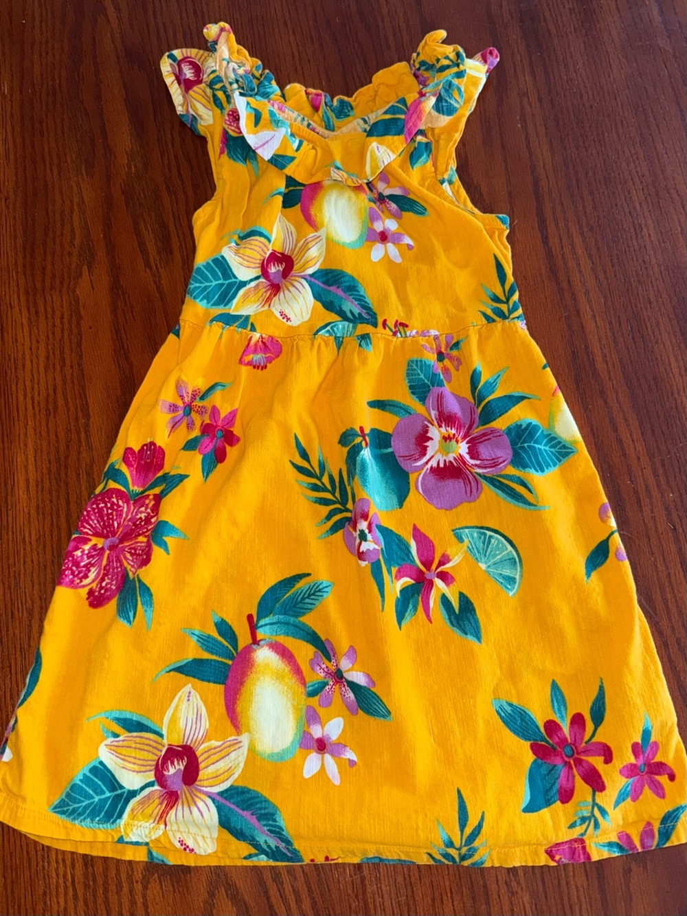 Girls Yellow Tropical Floral Sundress Ruffled fit and flare cap sleeve